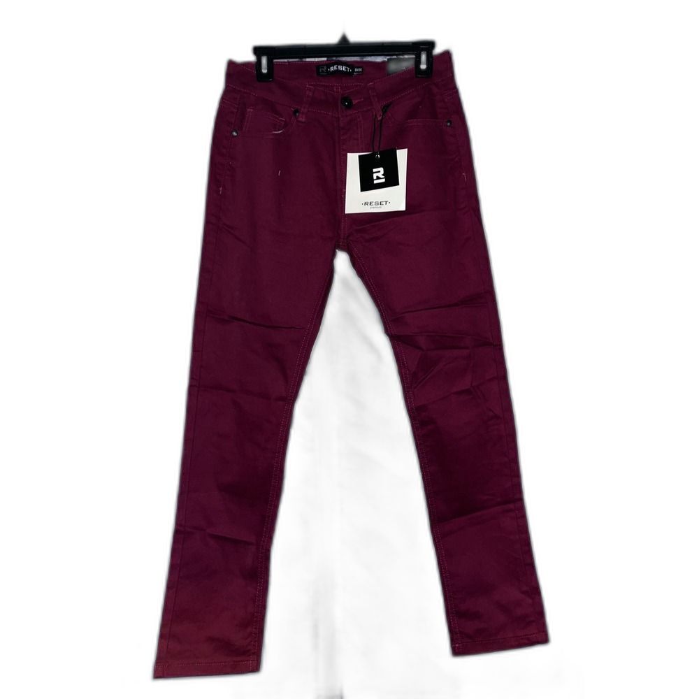 RESET Premium Mens Slim Fit Chino Pants 30x30 Burgundy Maroon Stretch Trousers